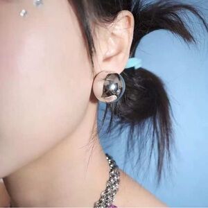 Polished Silver Dome Stud Earrings for Women
